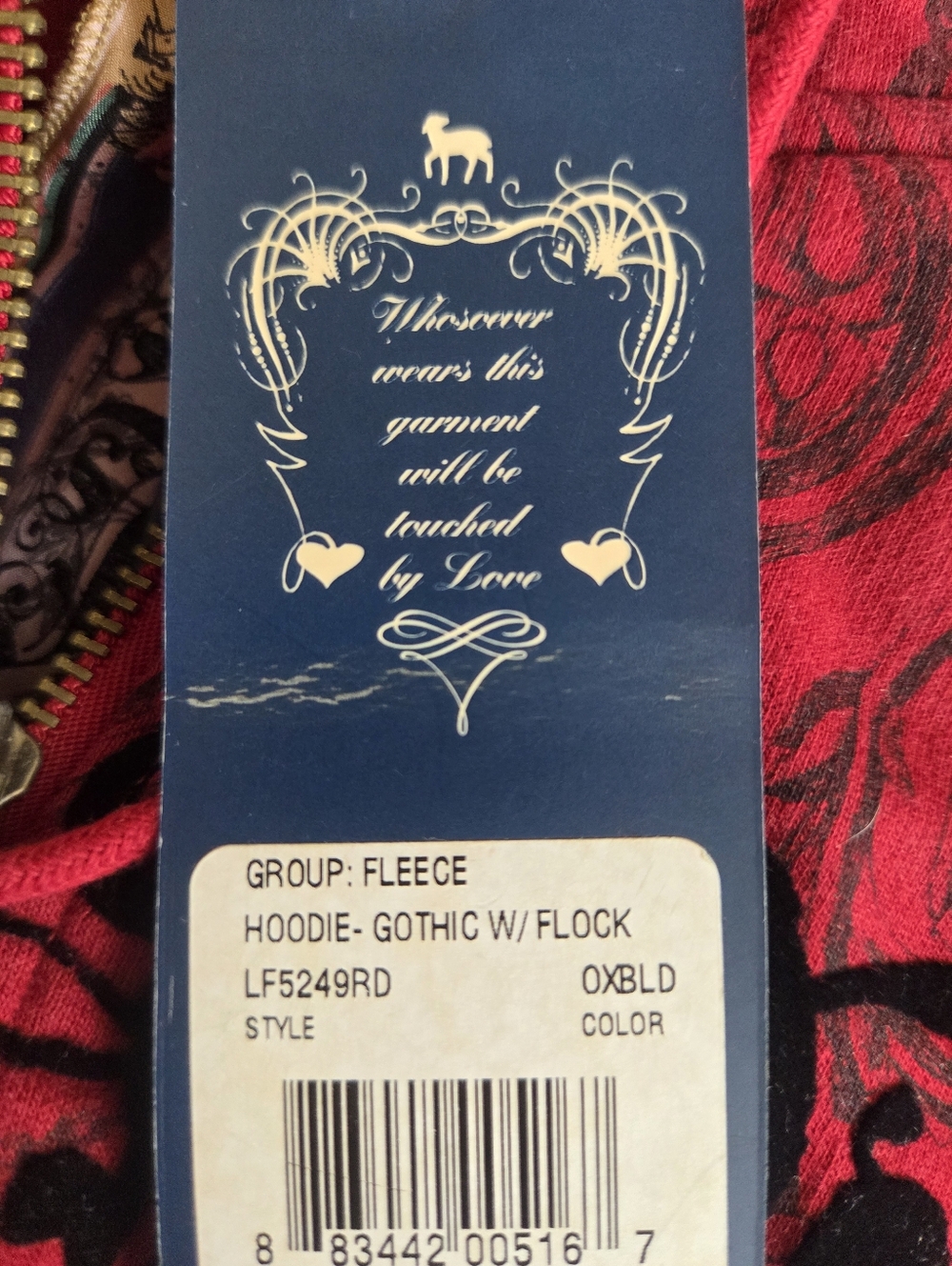 L.A.M.B By Gwen Stefani Red Group Fleece Zip-Up Gothic Hoodie with Black Flock S - Picture 7 of 7